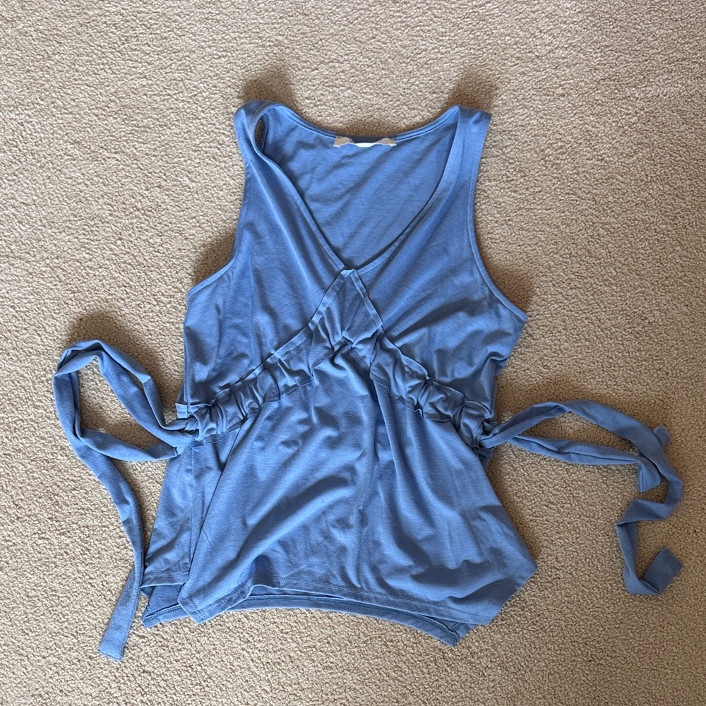 Elegant Blue Sleeveless Wrap Tank Top